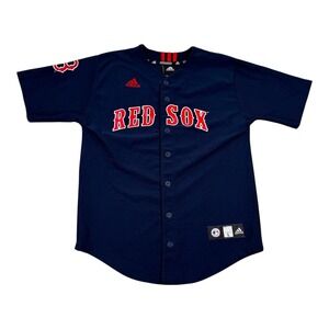 Boston Red Sox Jersey Youth Large Navy MLB Baseball Adidas Button Front